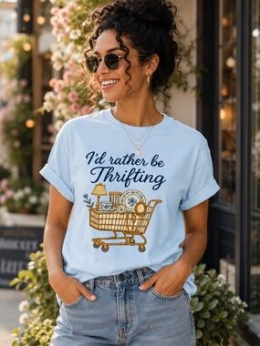 Gildan Light Blue "I'd Rather Be Thrifting" Graphic Tee